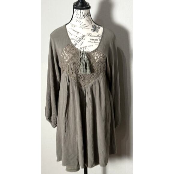 Vintage Purple Snow Womens Greenish Brown lined Tie Boho Dress Sz Large Romantic - Picture 1 of 8